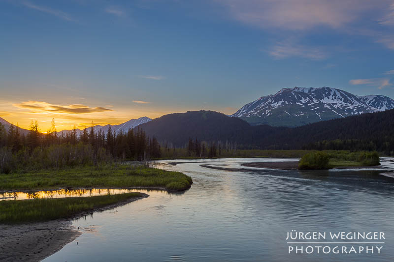 Sonnenuntergang am Exit Glacier River in Alaska